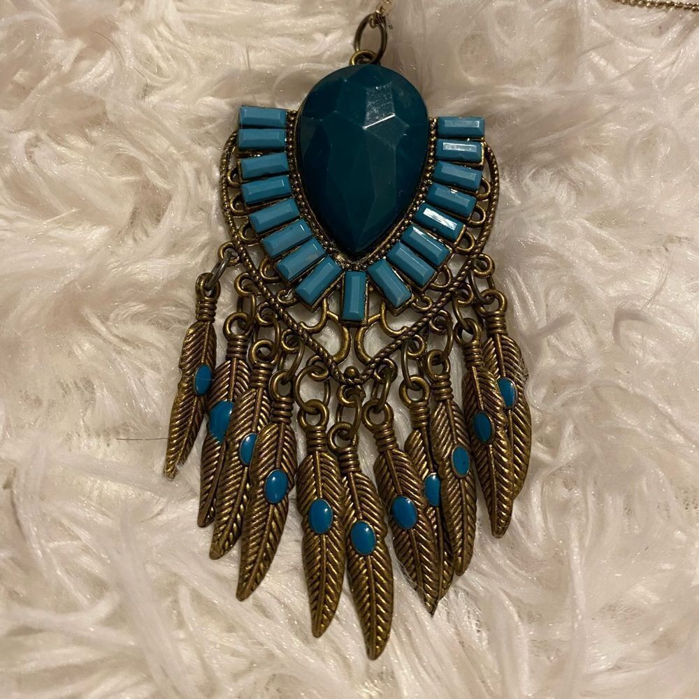 Gold & Teal Boho Long Necklace